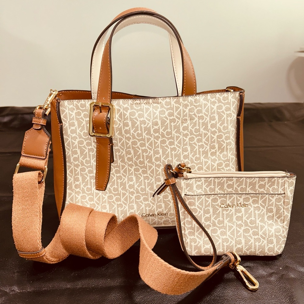 Calvin Klein Tan and Brown Tote Bag Shouldet Handbag or Purse